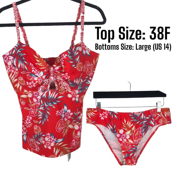 Pour Moi Horizon Underwire Lightly Padded Tankini Set Size 38F w/ Large Bottoms - Picture 2 of 11